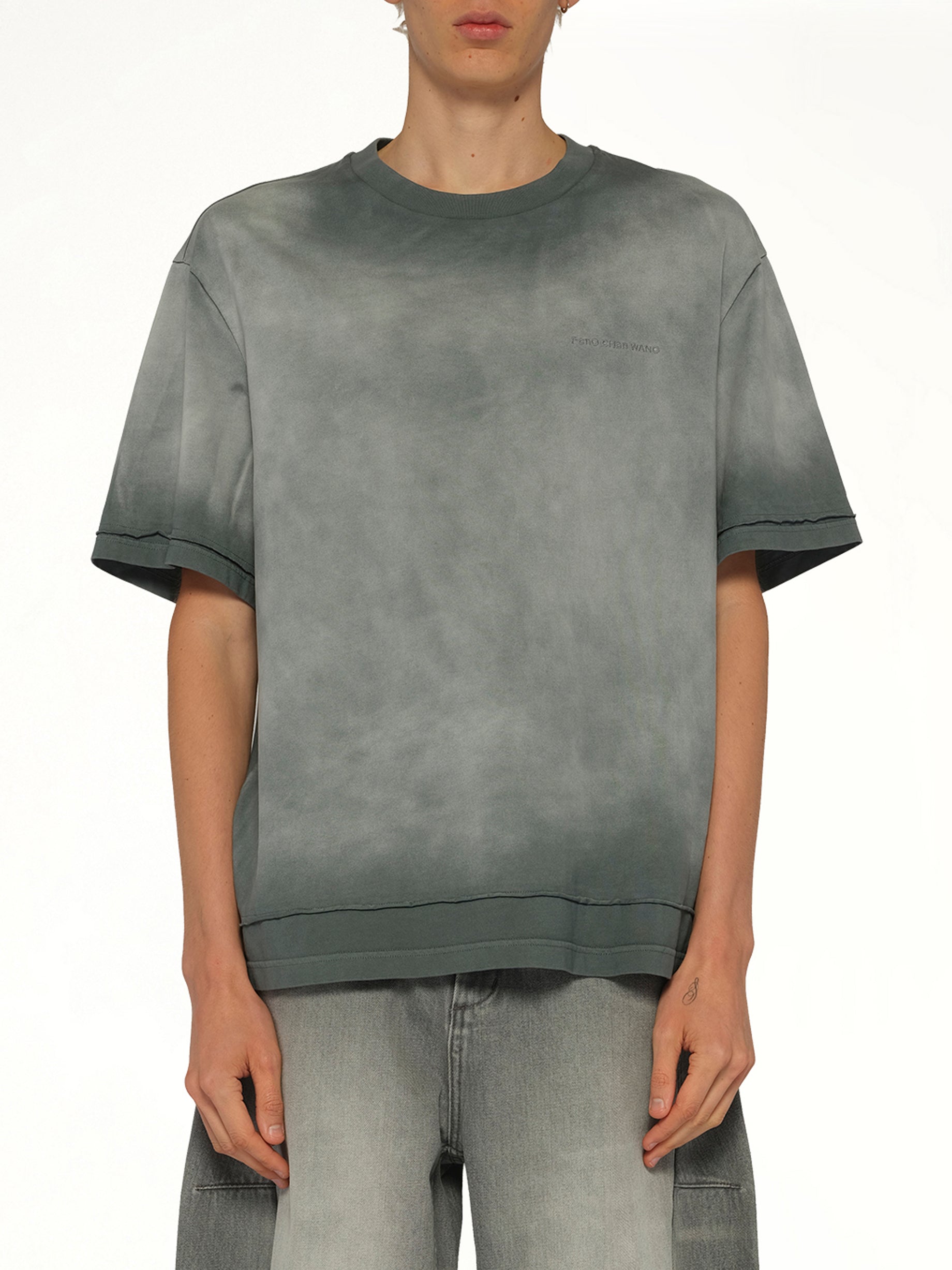 2 in 1 Washed T-Shirt in Grey