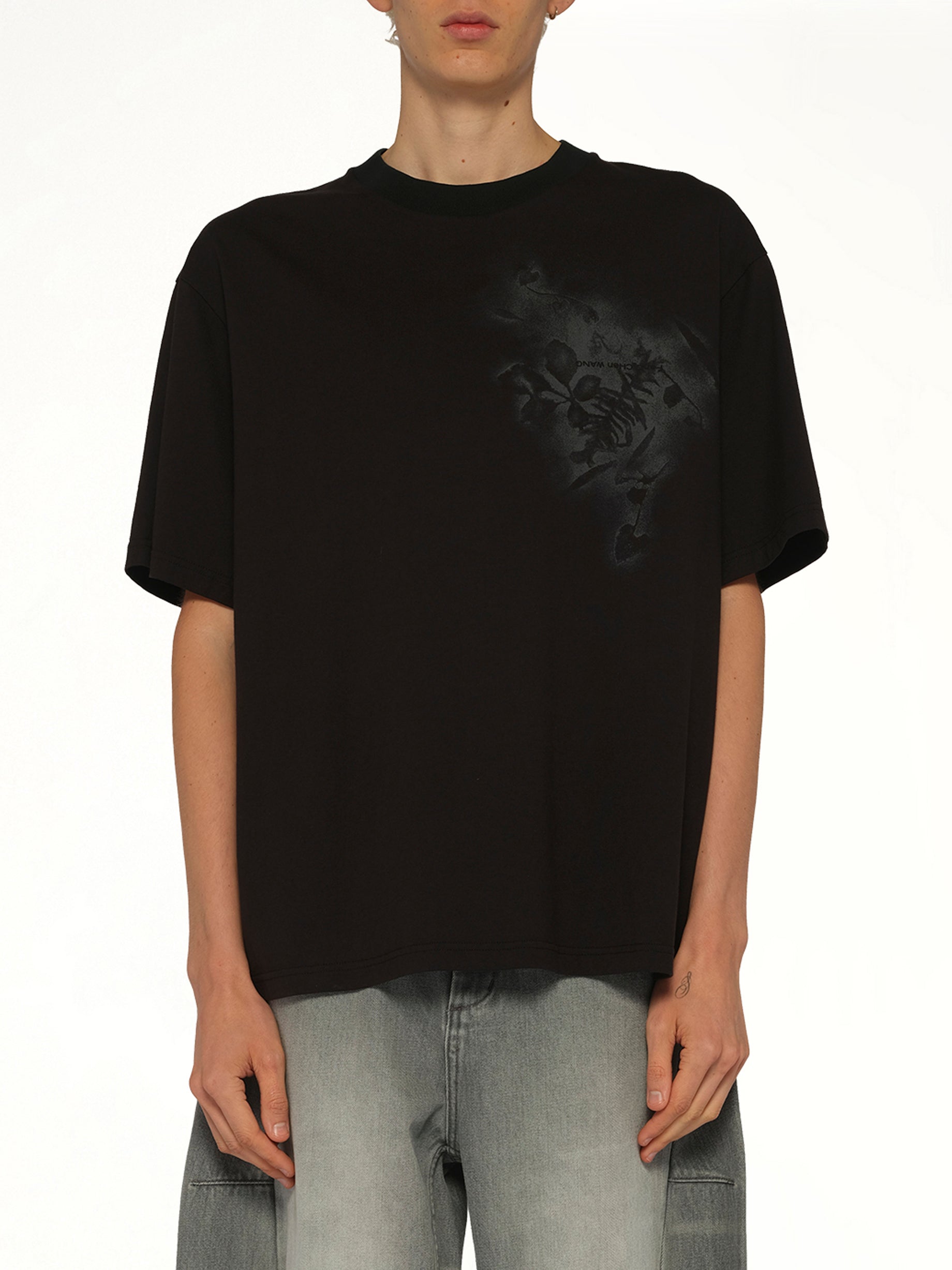 Spray Painted Plants Dye T-Shirt in Black