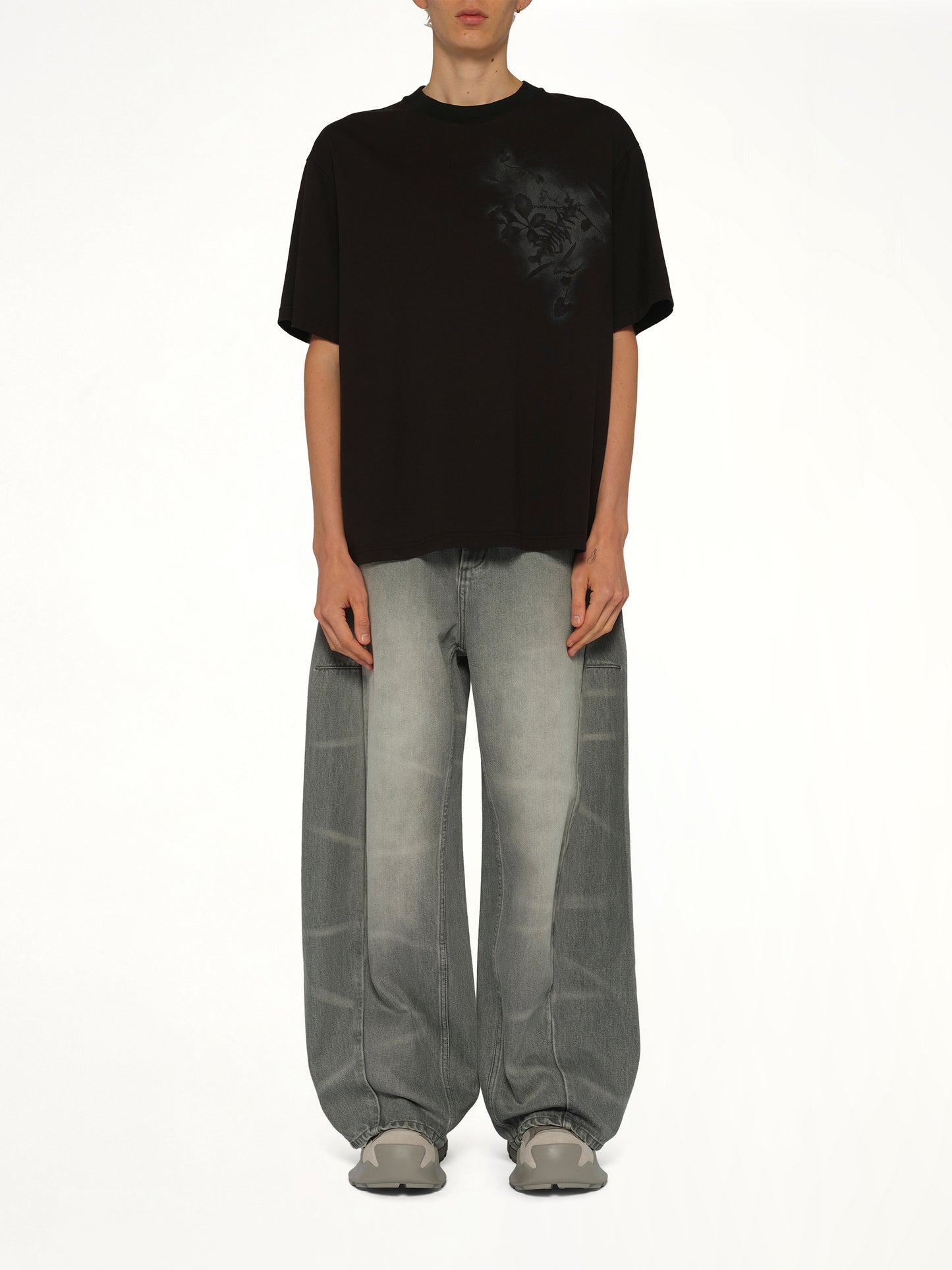 Spray Painted Plants Dye T-Shirt in Black