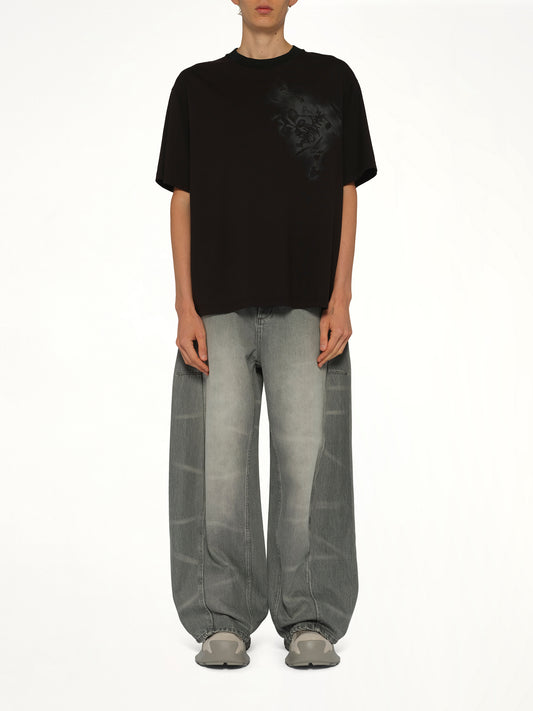 Spray Painted Plants Dye T-Shirt in Black