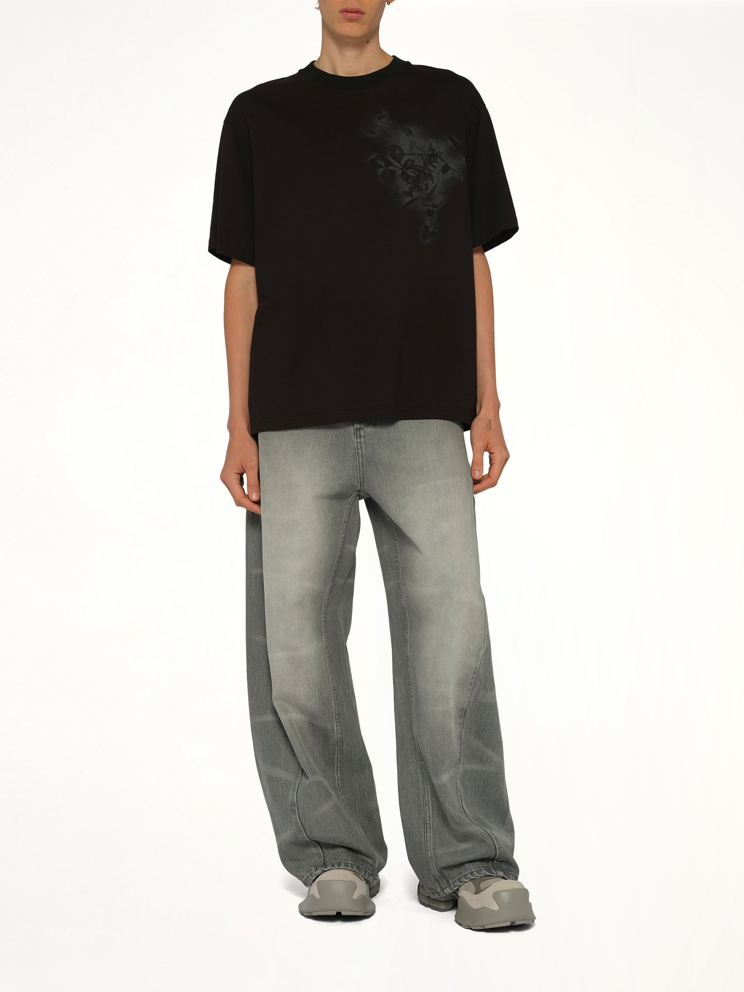 Spray Painted Plants Dye T-Shirt in Black