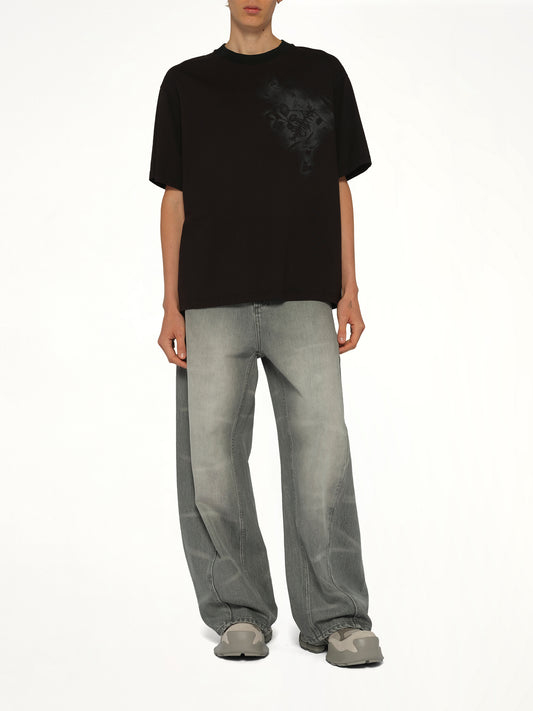 Spray Painted Plants Dye T-Shirt in Black