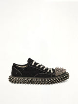 Dirty Spike Toe  Cap Canvas Sneaker in Black Side View | DOUBLET