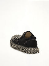 Dirty Spike Toe  Cap Canvas Sneaker in Black Back View | DOUBLET