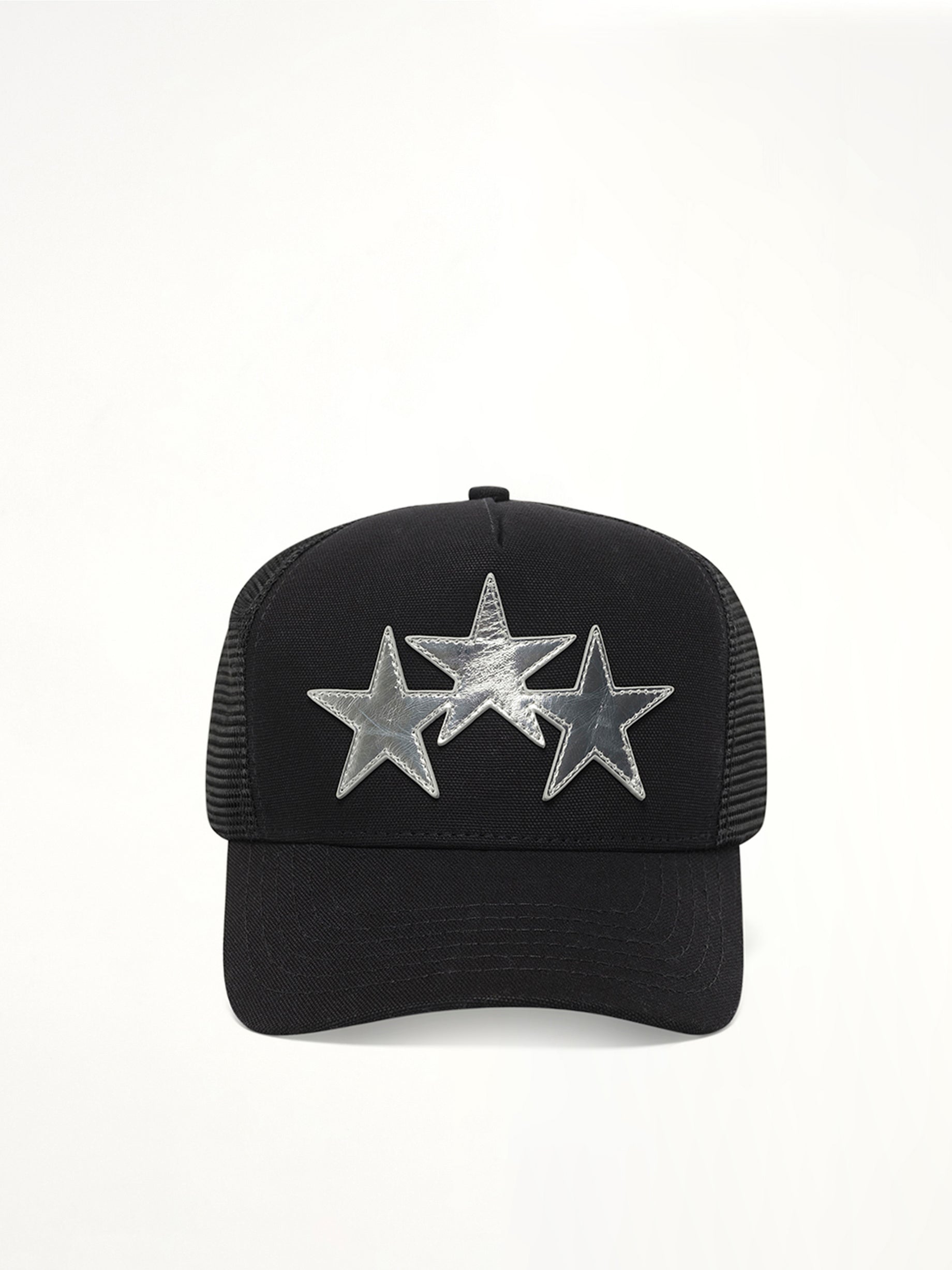 3 Star Metallic Trucker Hat in Black/Silver