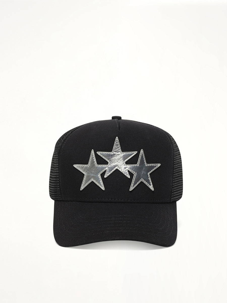 3 Star Metallic Trucker Hat in Black/Silver