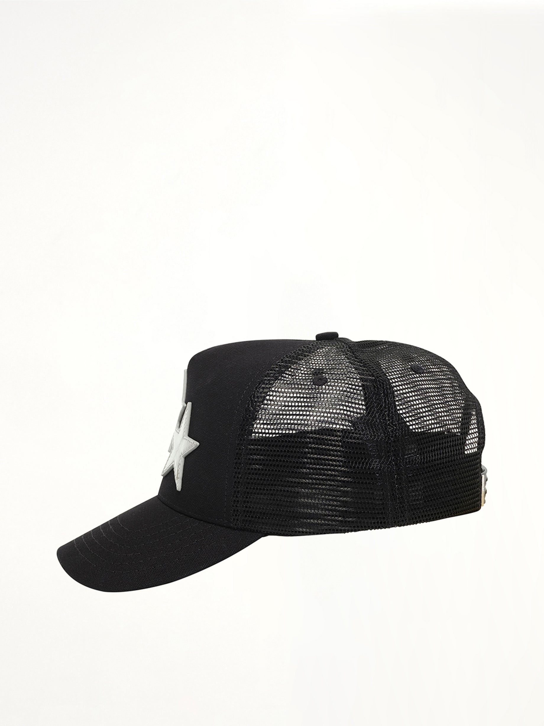 3 Star Metallic Trucker Hat in Black/Silver