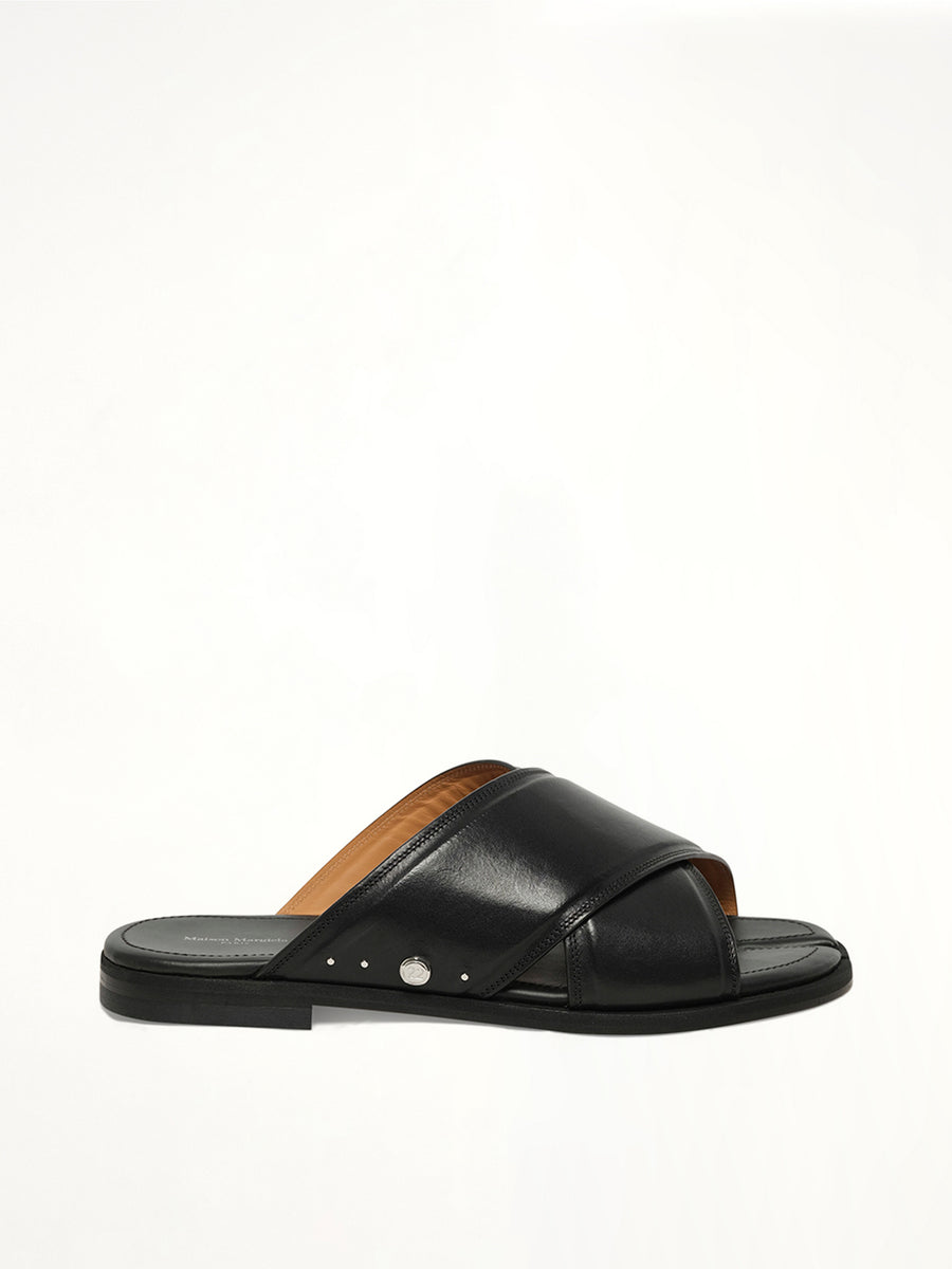 Tabi Numbers Crossed Sandal in Black Side View | MAISON MARGIELA
