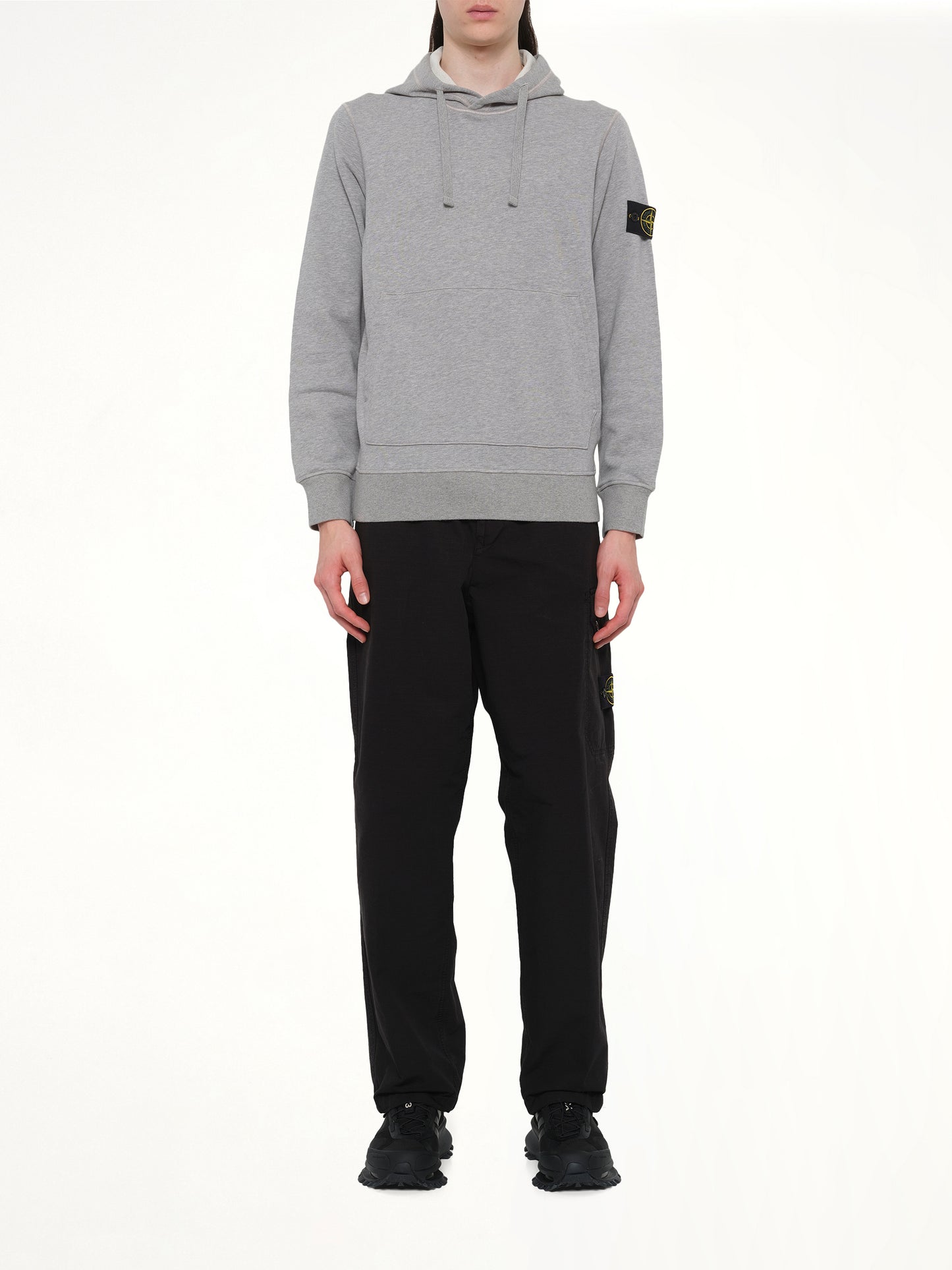 610006 Washed Cotton Fleece Hoodie in Melange Grey