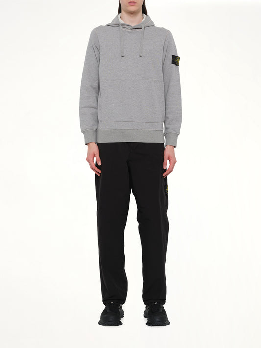 610006 Washed Cotton Fleece Hoodie in Melange Grey