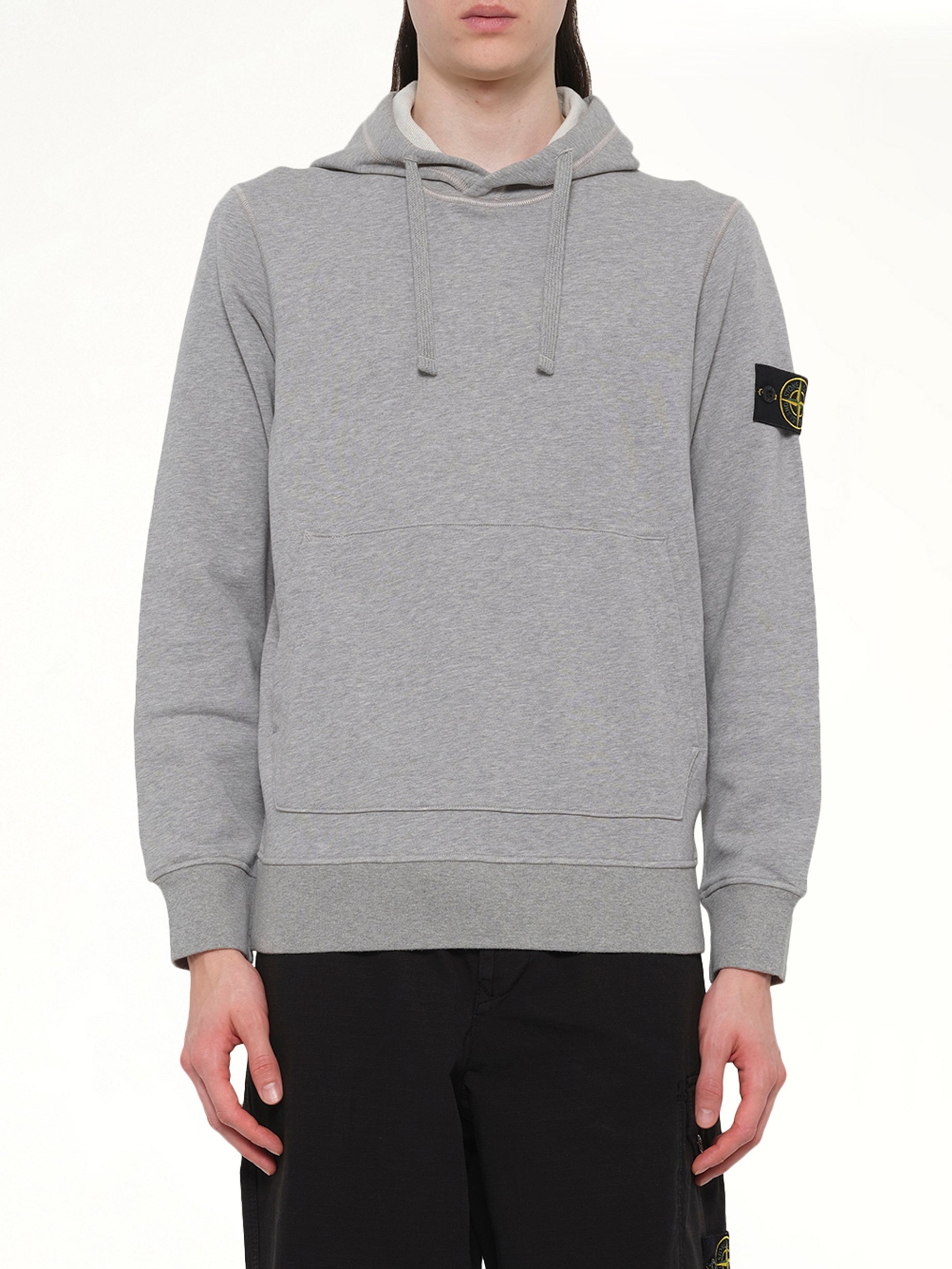 610006 Washed Cotton Fleece Hoodie in Melange Grey