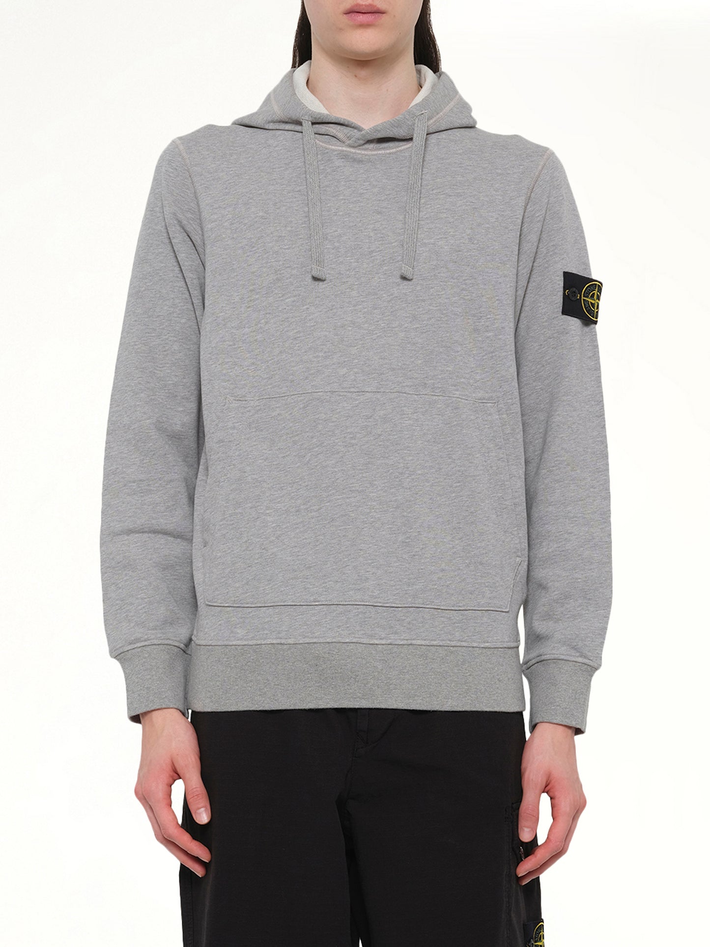 610006 Washed Cotton Fleece Hoodie in Melange Grey
