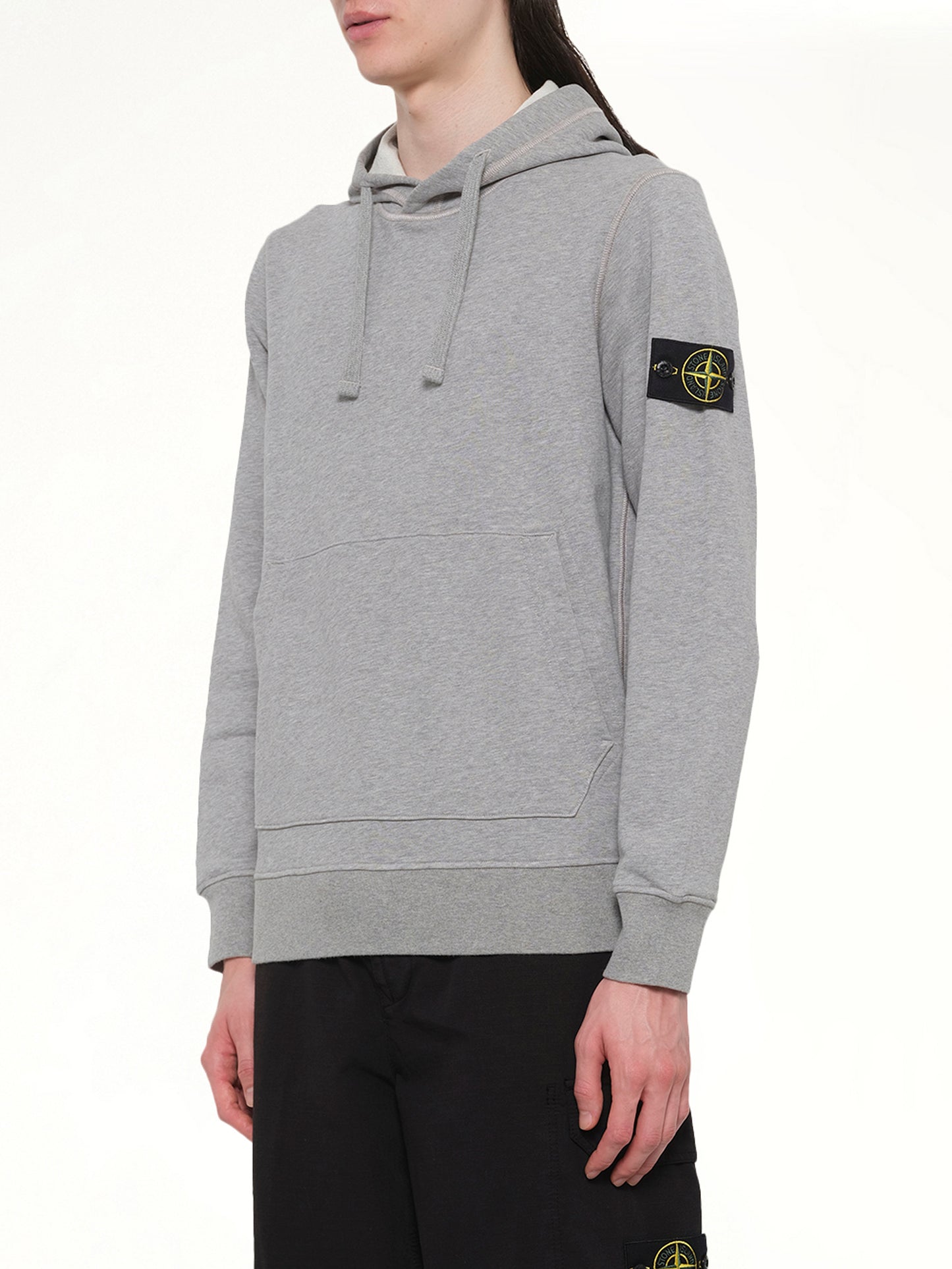 610006 Washed Cotton Fleece Hoodie in Melange Grey