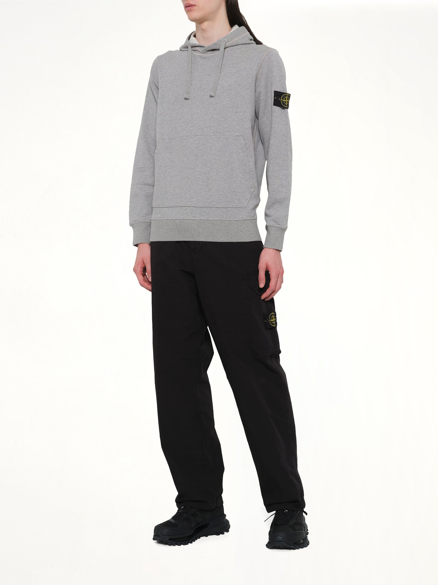 610006 Washed Cotton Fleece Hoodie in Melange Grey