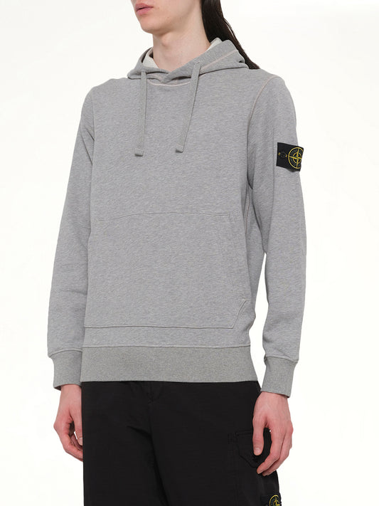 610006 Washed Cotton Fleece Hoodie in Melange Grey