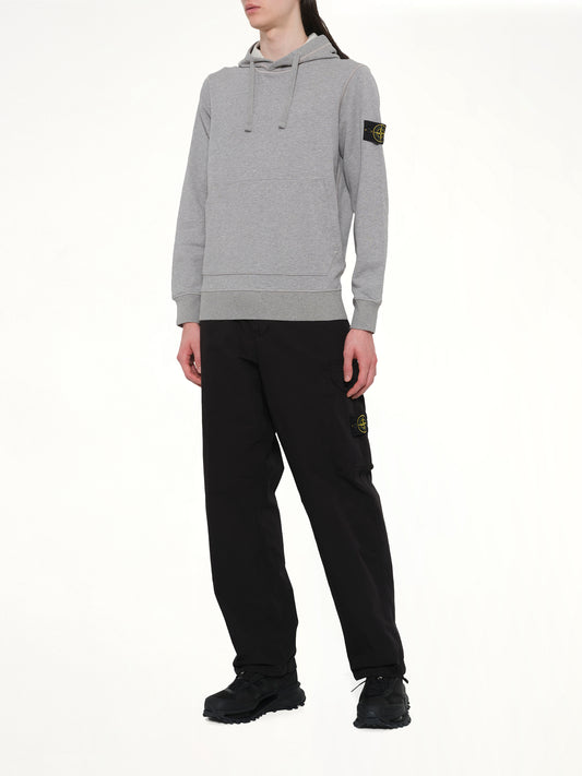 610006 Washed Cotton Fleece Hoodie in Melange Grey