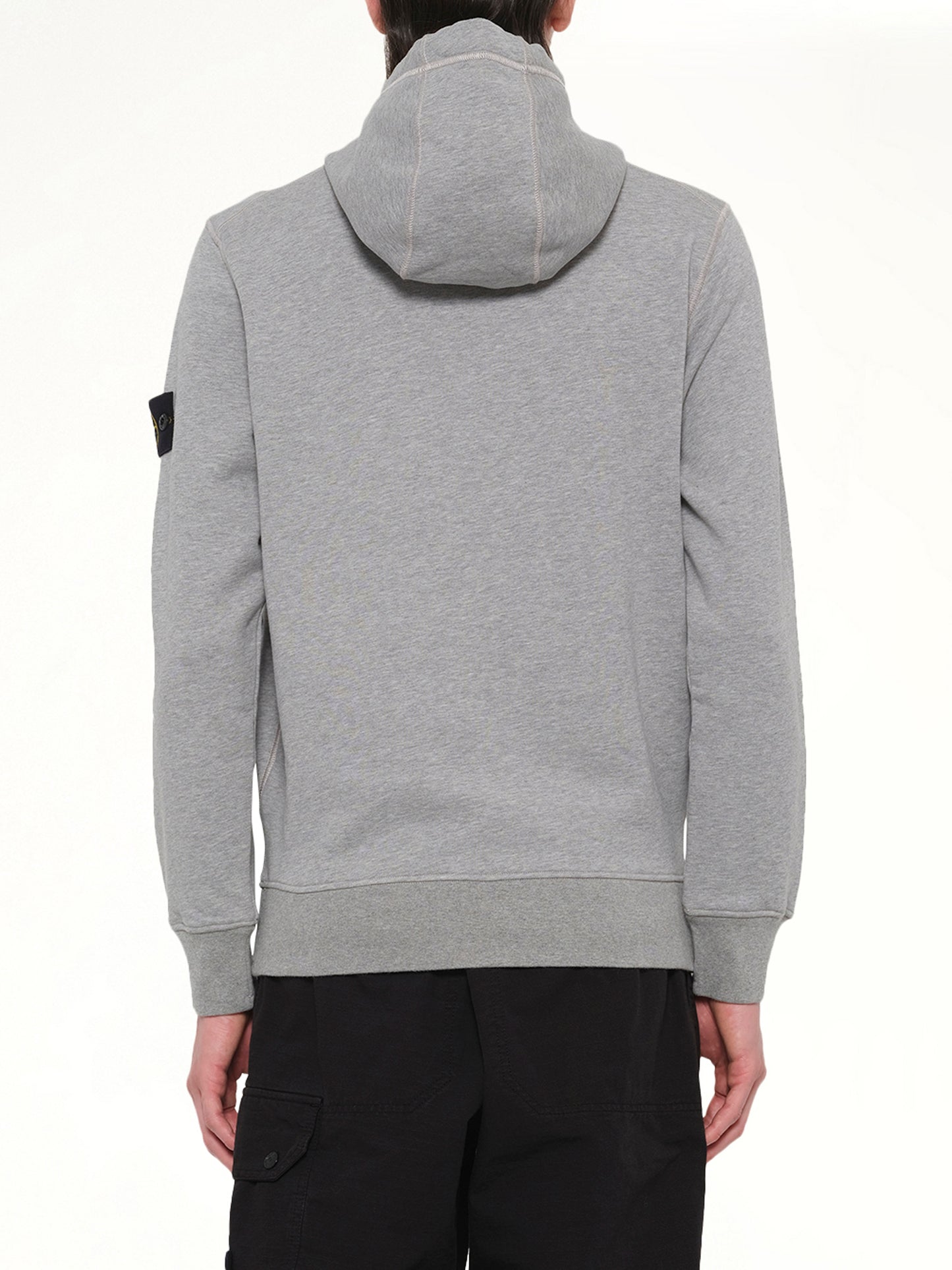 610006 Washed Cotton Fleece Hoodie in Melange Grey