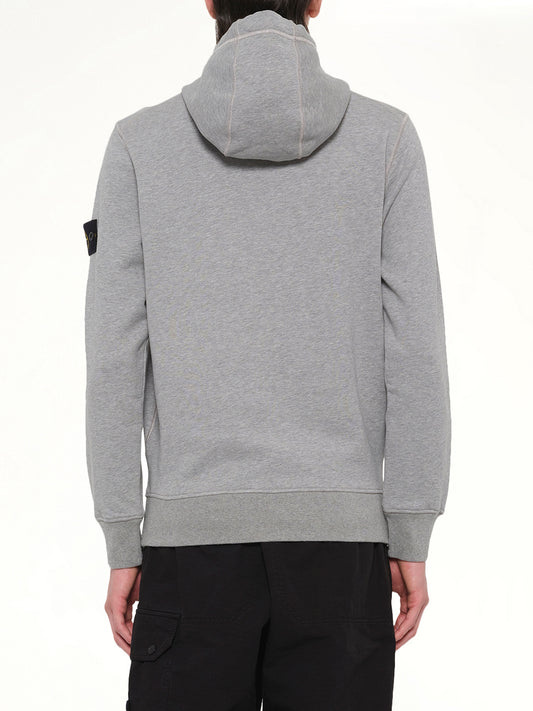610006 Washed Cotton Fleece Hoodie in Melange Grey