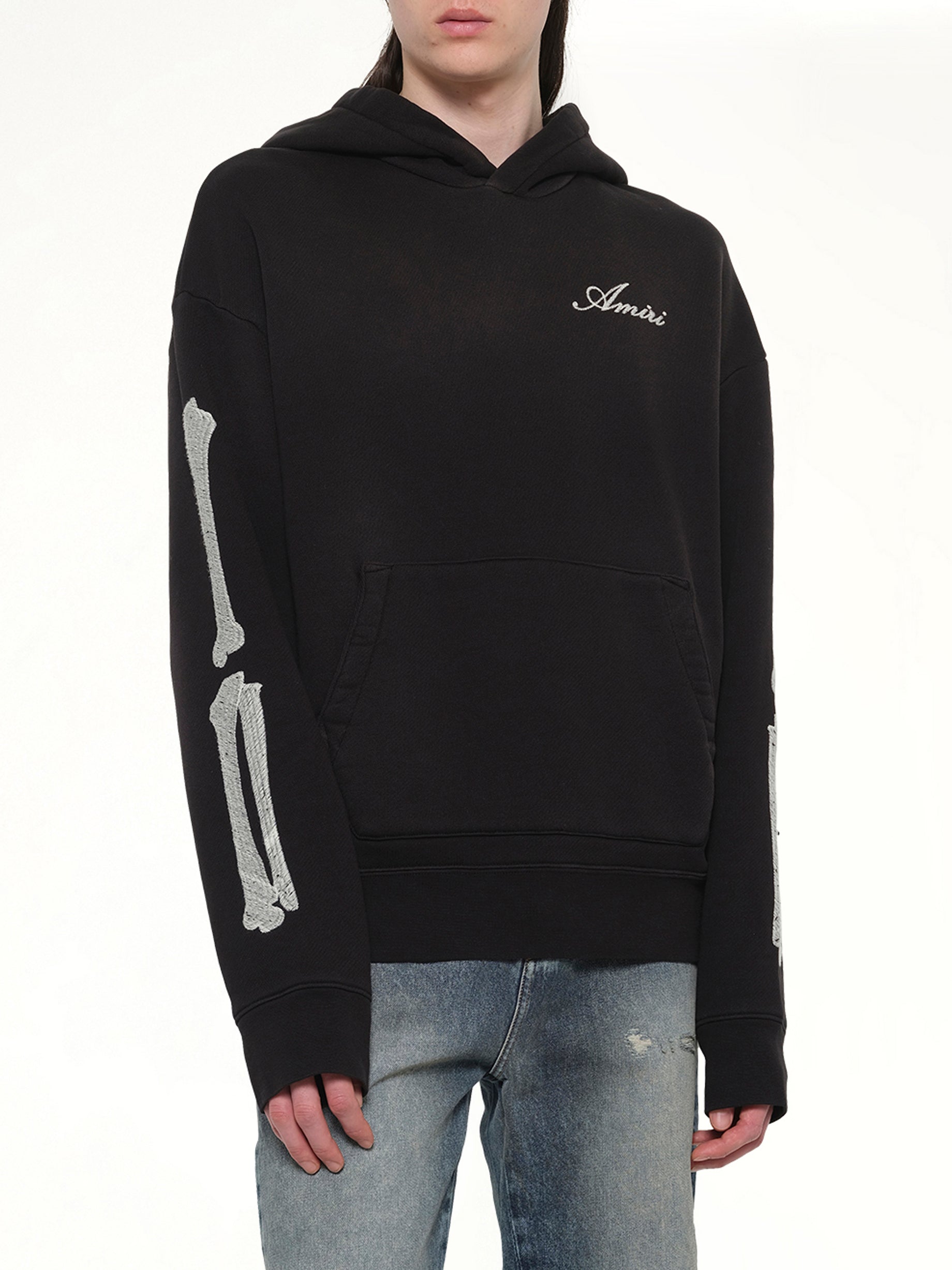 AMIRI Bones Oversized Hoodie in Black Detail Shot from MARAIS