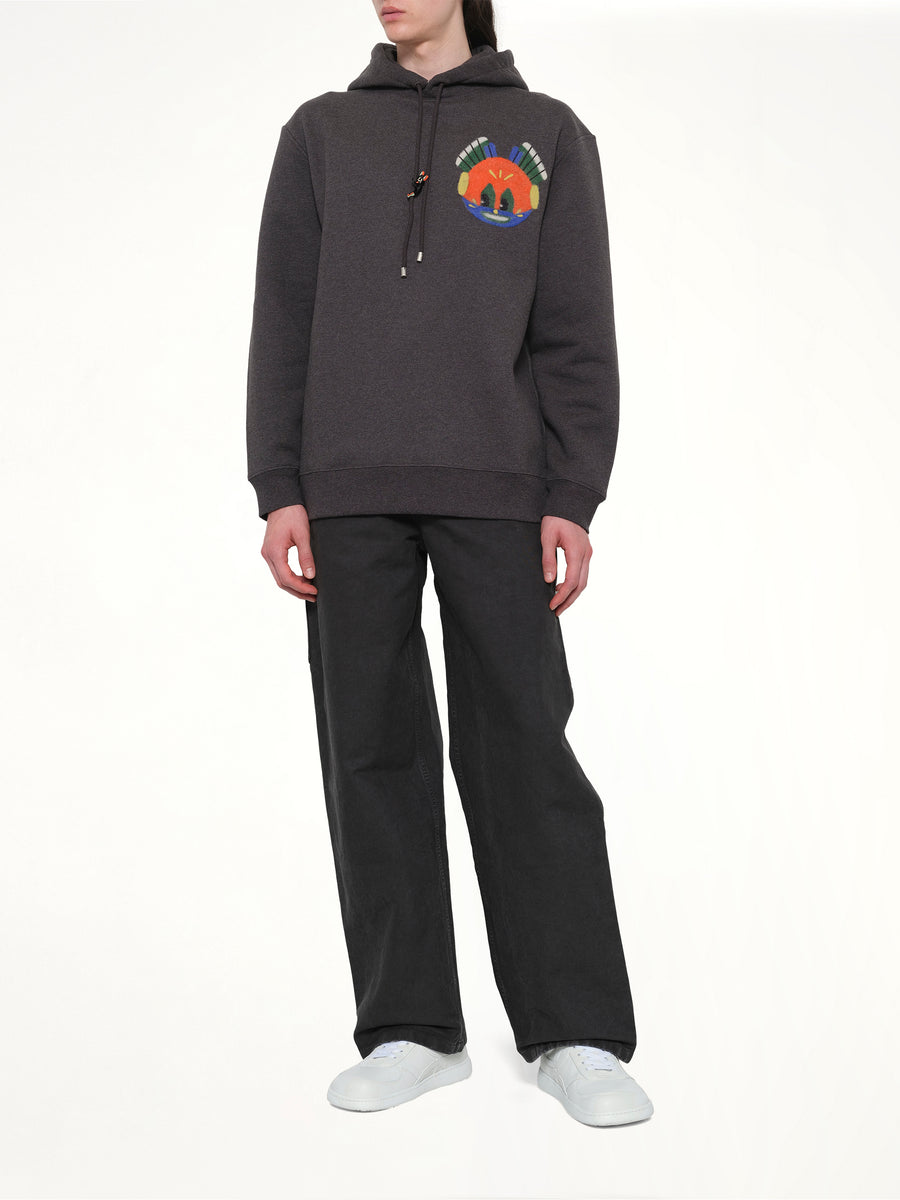 Louis Wain Hoodie in Dark Grey Melange