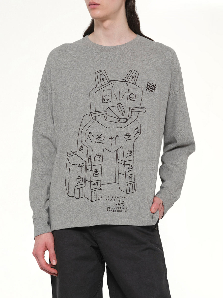 Louis Wain Long Sleeve T-Shirt in Grey Melange