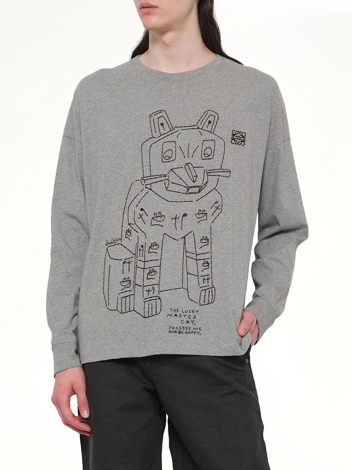 Louis Wain Long Sleeve T-Shirt in Grey Melange
