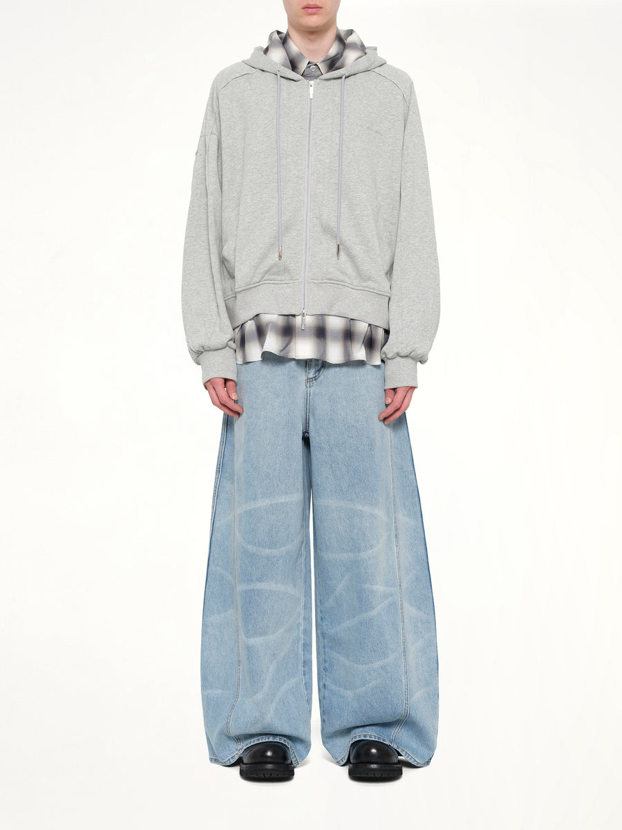 2 in 1 Zip Hoodie with Check in Grey