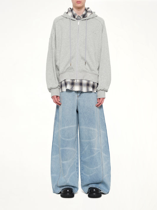 2 in 1 Zip Hoodie with Check in Grey