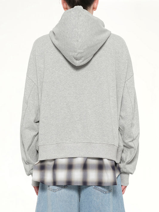 2 in 1 Zip Hoodie with Check in Grey