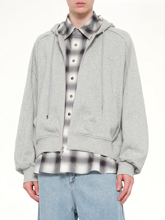 2 in 1 Zip Hoodie with Check in Grey