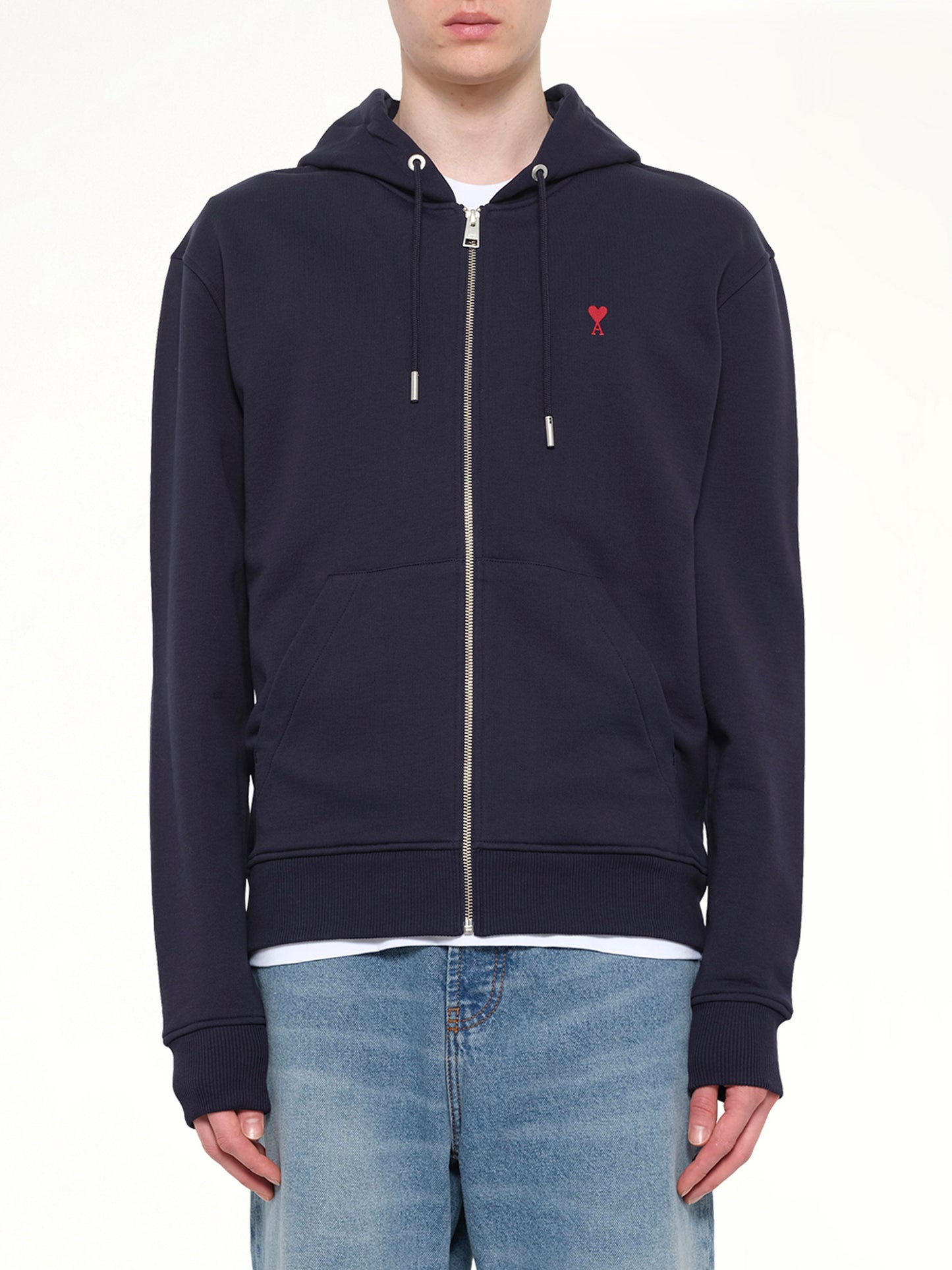 Red Ami De Coeur Zip Hoodie in Navy