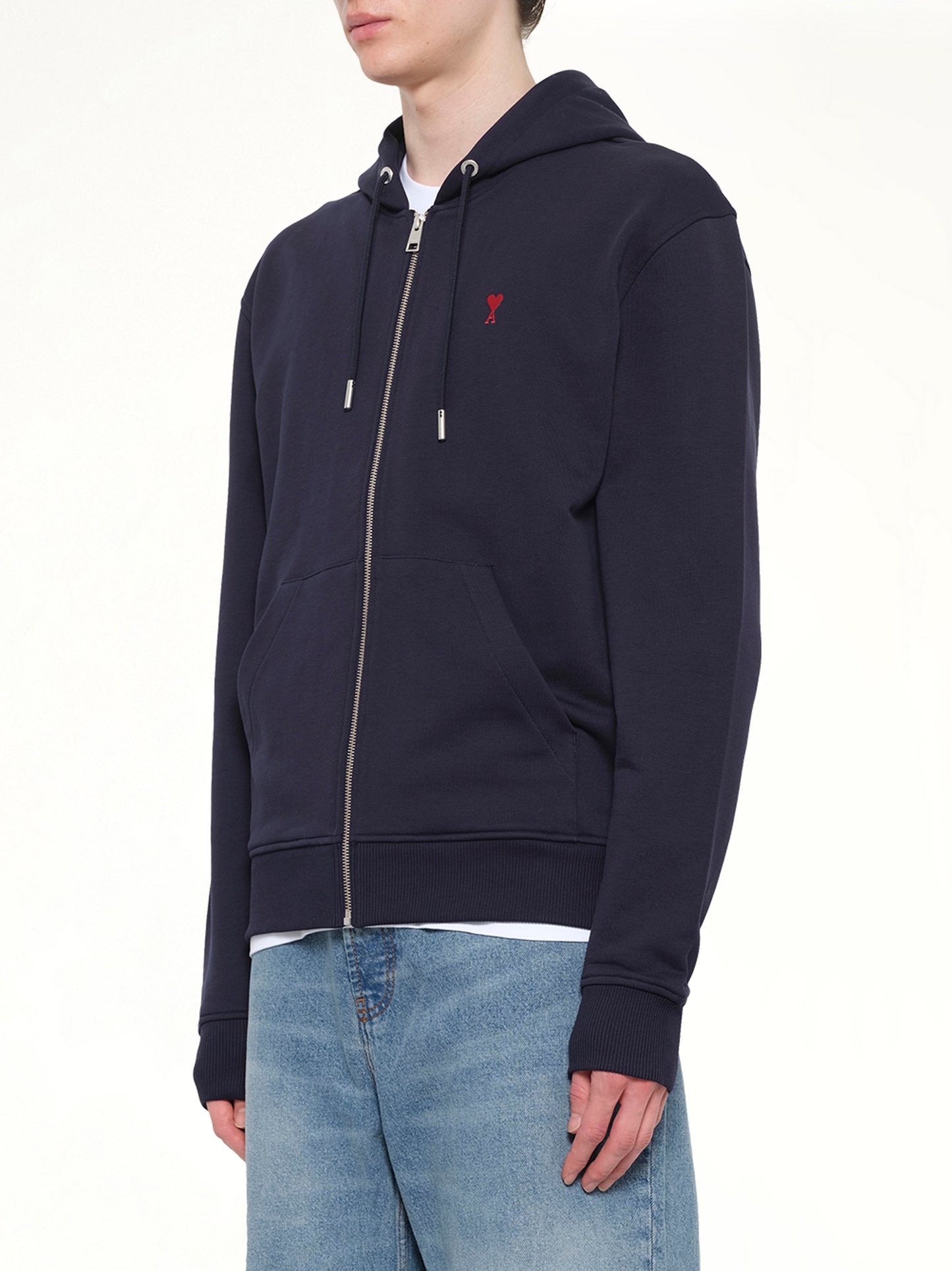 Red Ami De Coeur Zip Hoodie in Navy