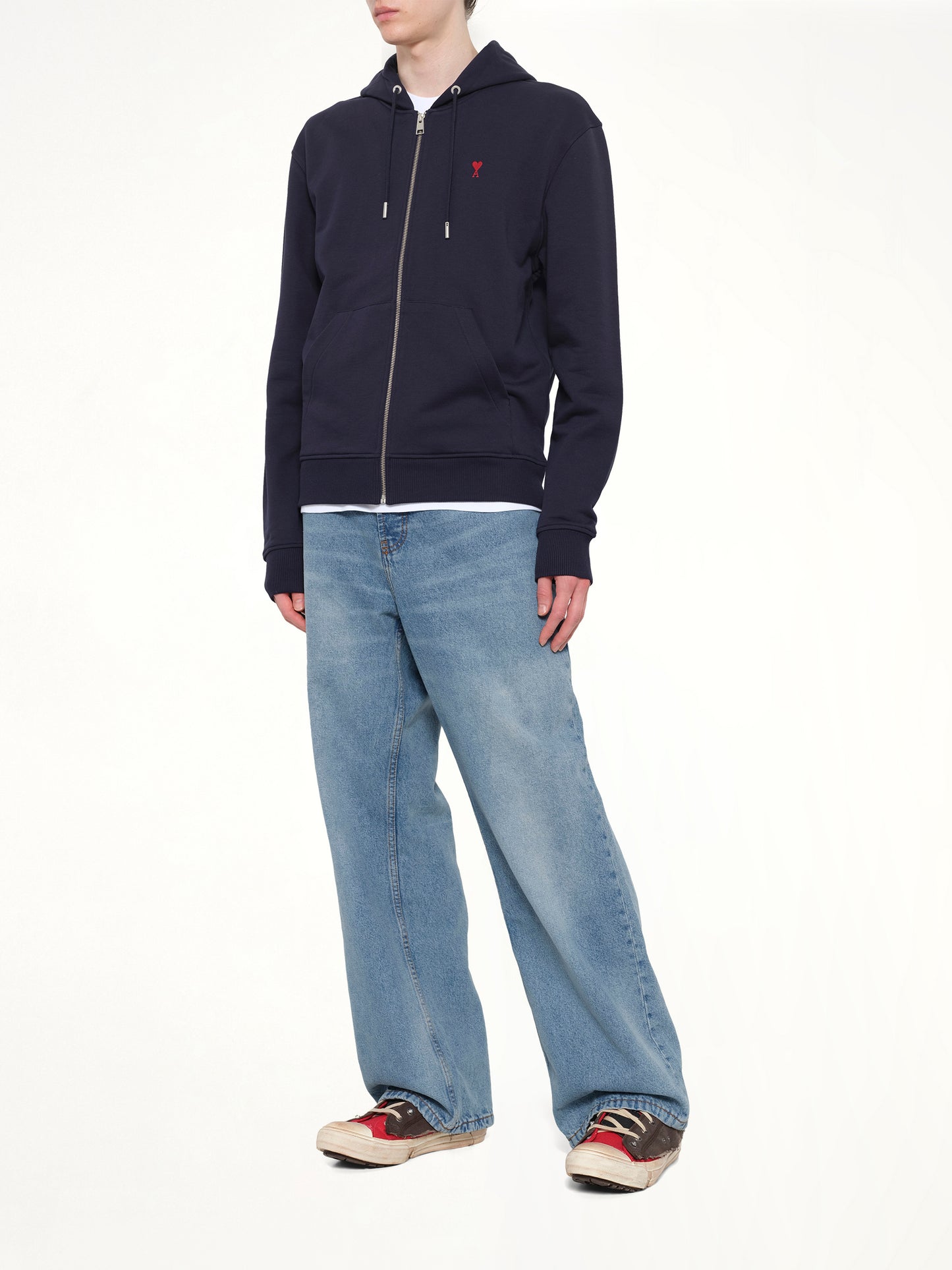 Red Ami De Coeur Zip Hoodie in Navy