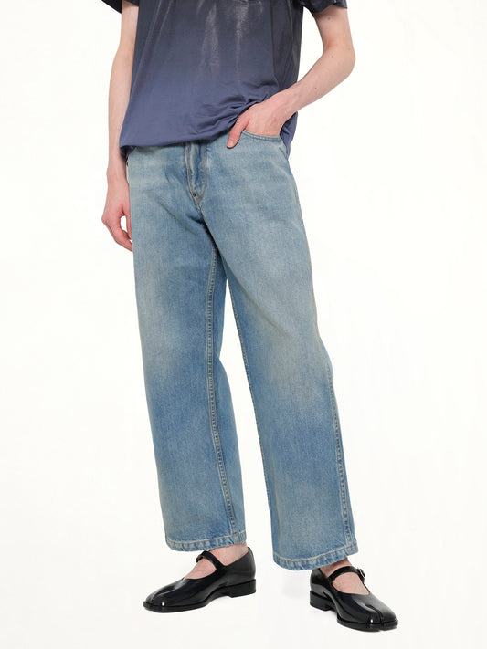 Cropped Denim Jeans in Washed Blue