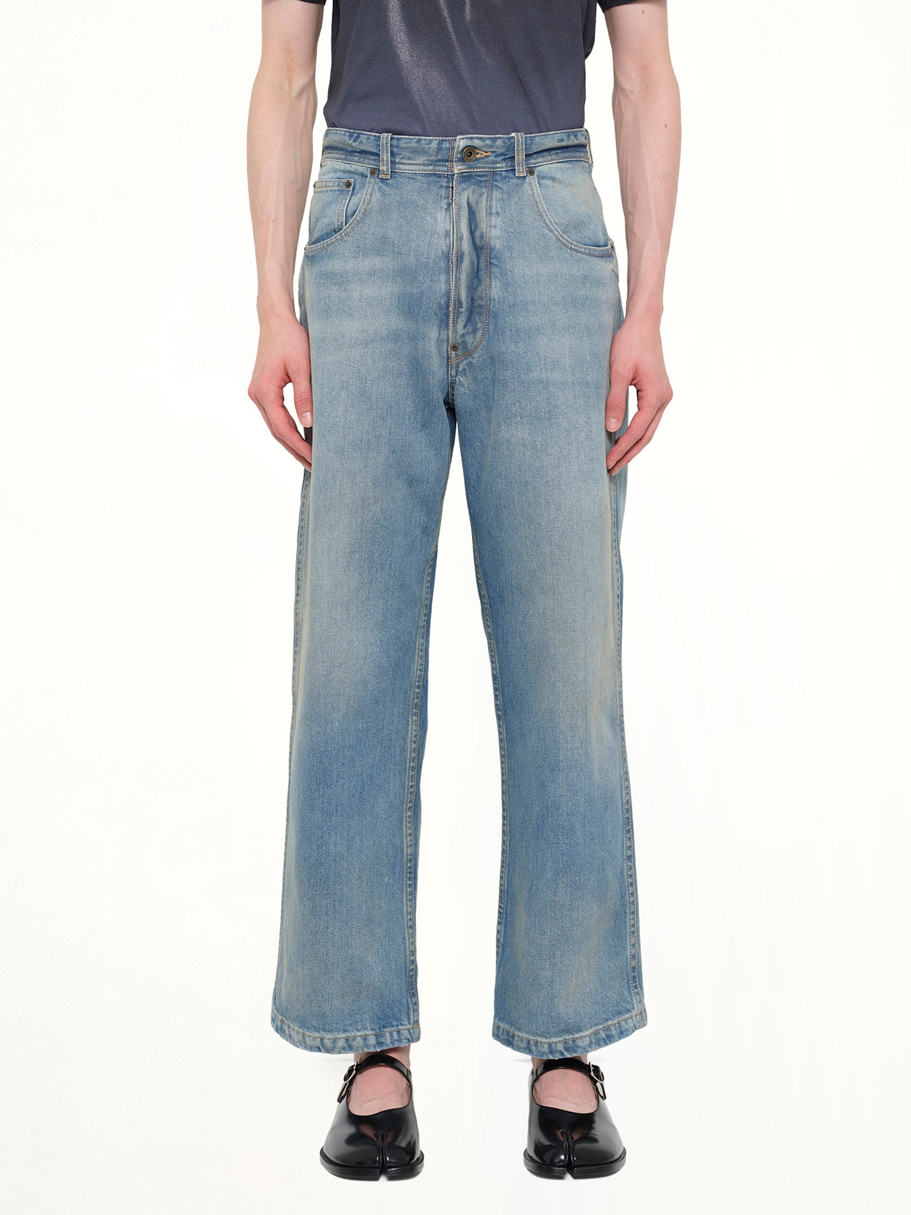 Cropped Denim Jeans in Washed Blue
