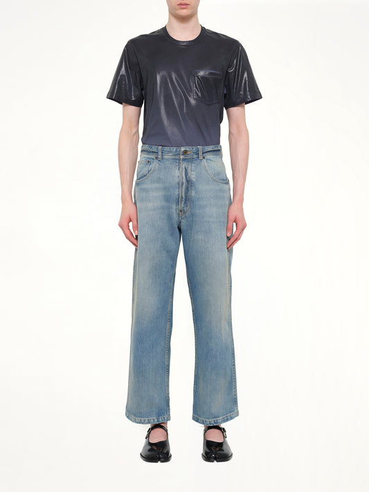 Cropped Denim Jeans in Washed Blue