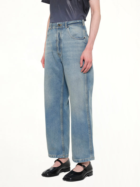 Cropped Denim Jeans in Washed Blue