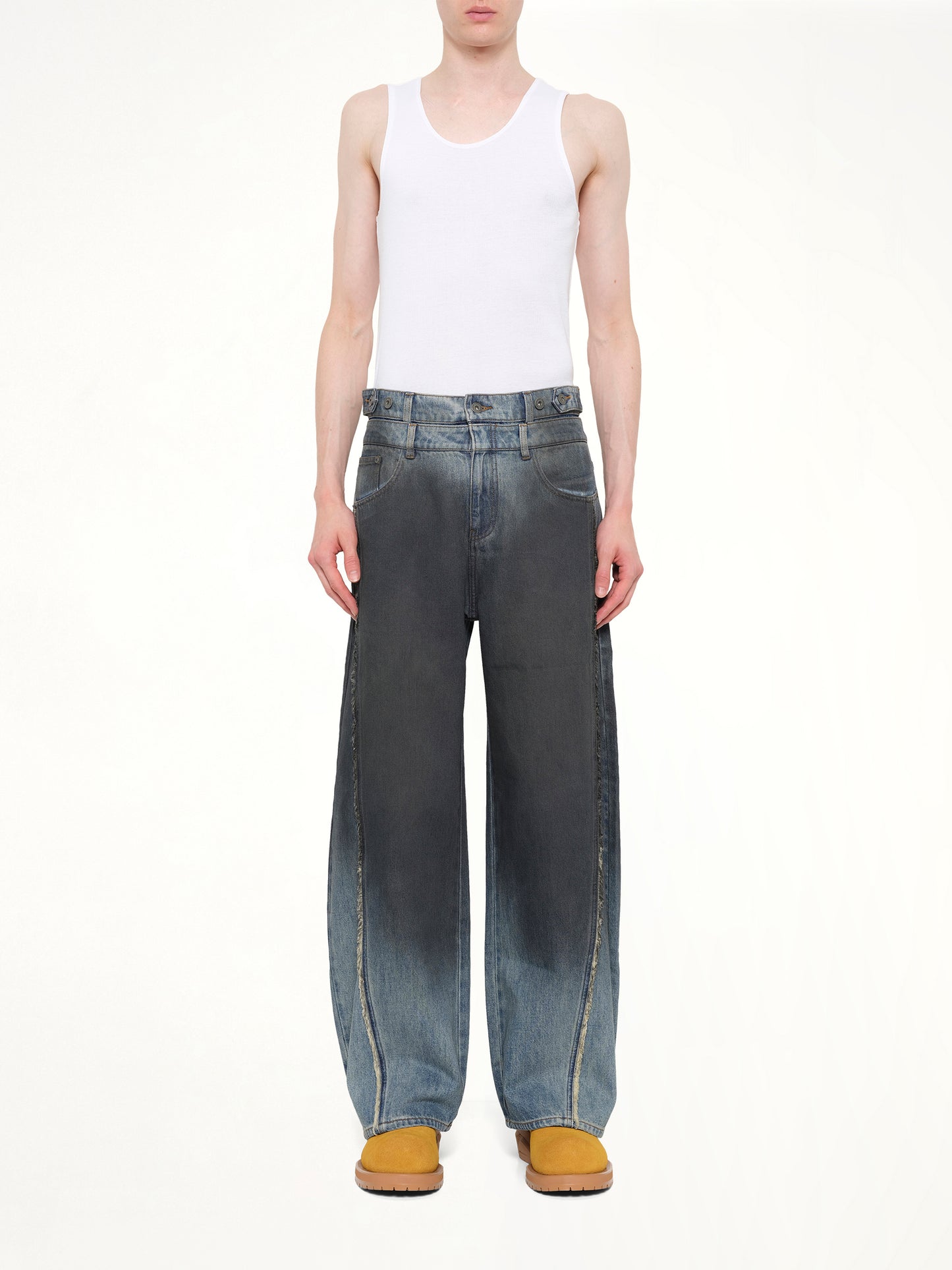 Double Waist Gradient Denim Trousers in Blue/Black