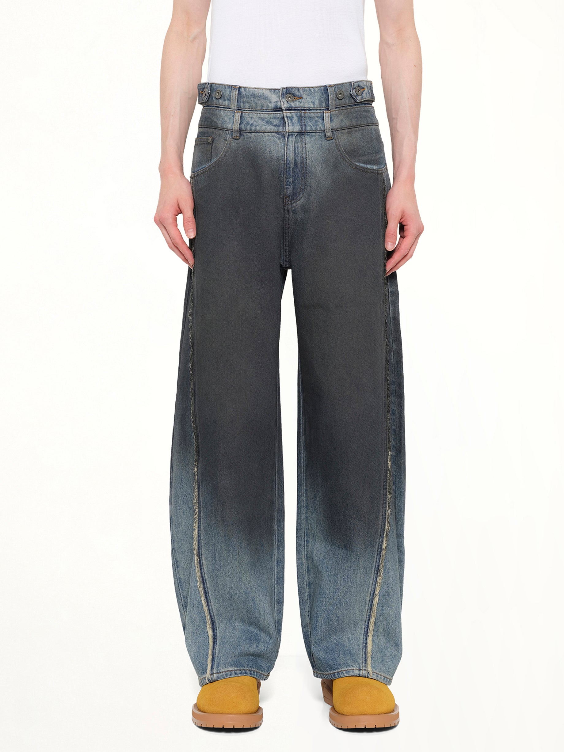 Double Waist Gradient Denim Trousers in Blue/Black