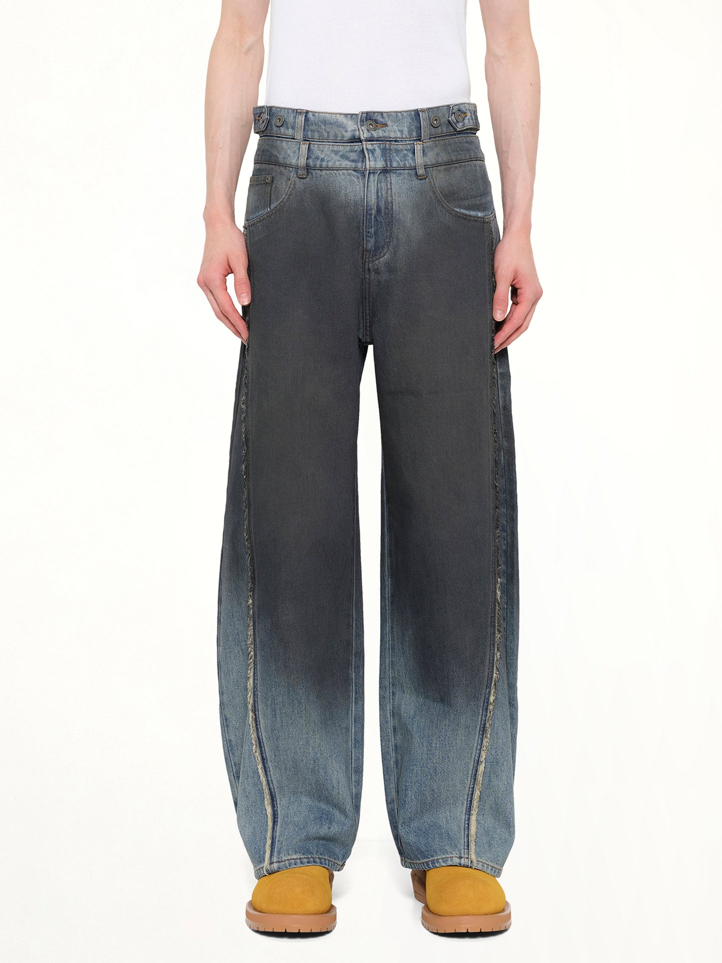 Double Waist Gradient Denim Trousers in Blue/Black