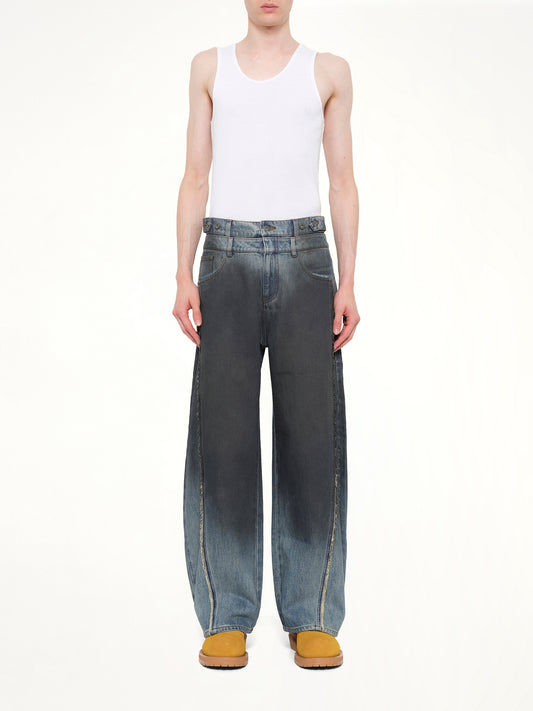Double Waist Gradient Denim Trousers in Blue/Black
