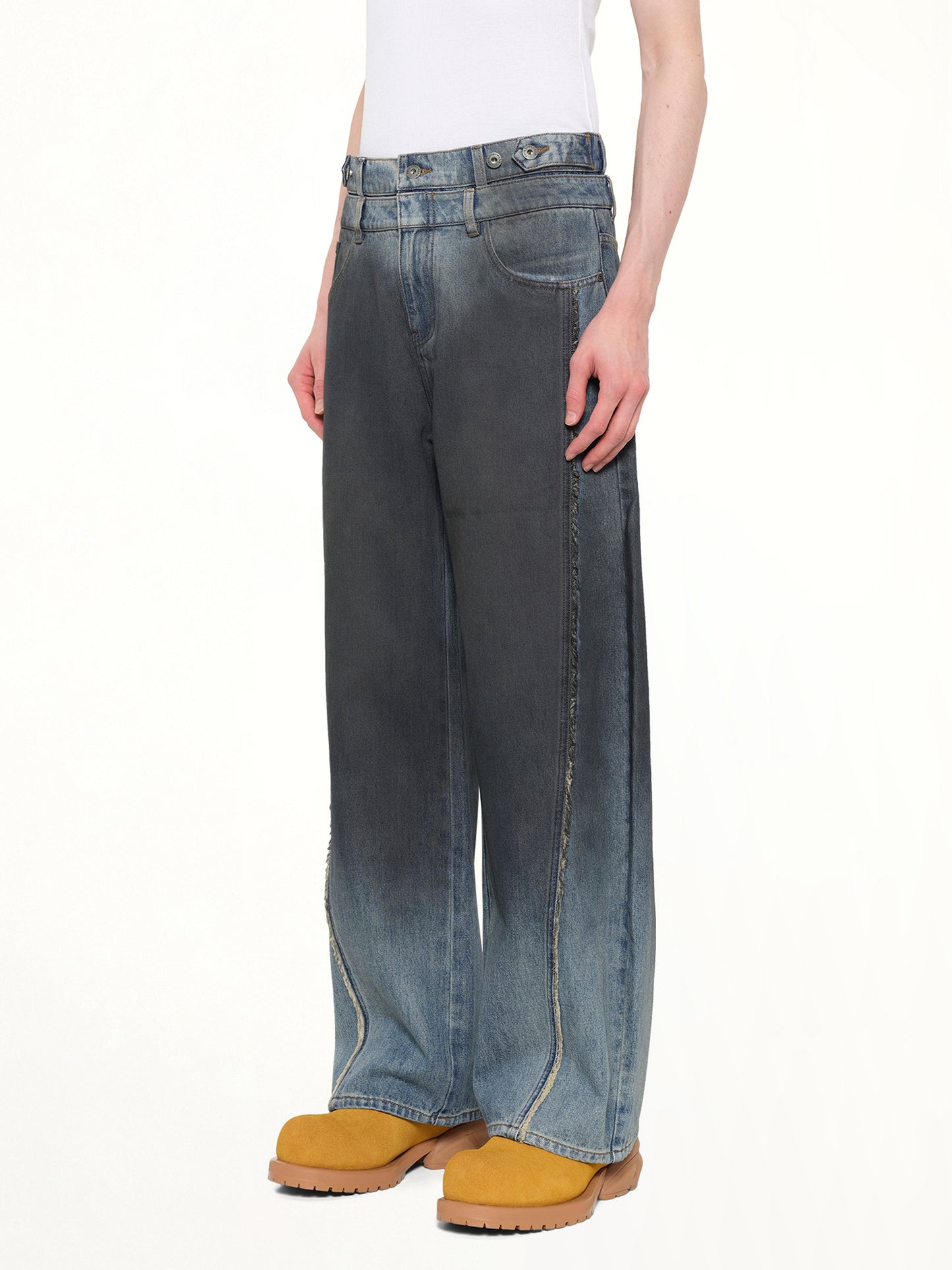 Double Waist Gradient Denim Trousers in Blue/Black