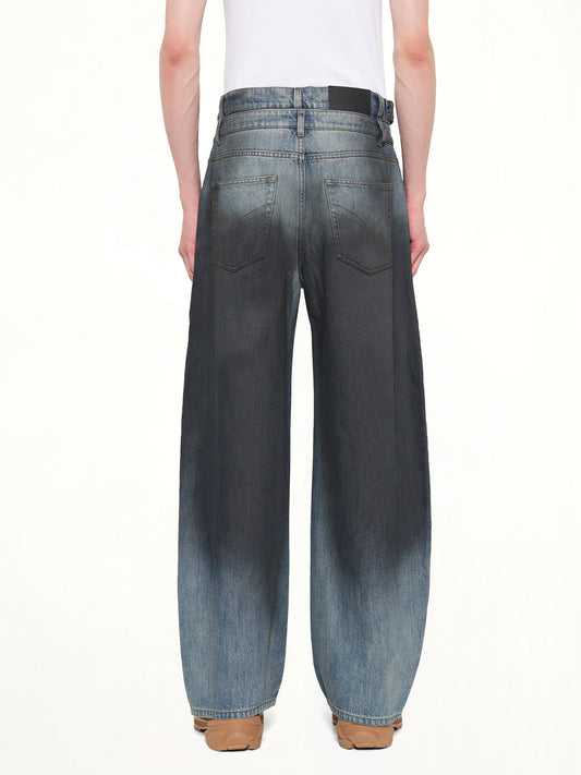 Double Waist Gradient Denim Trousers in Blue/Black