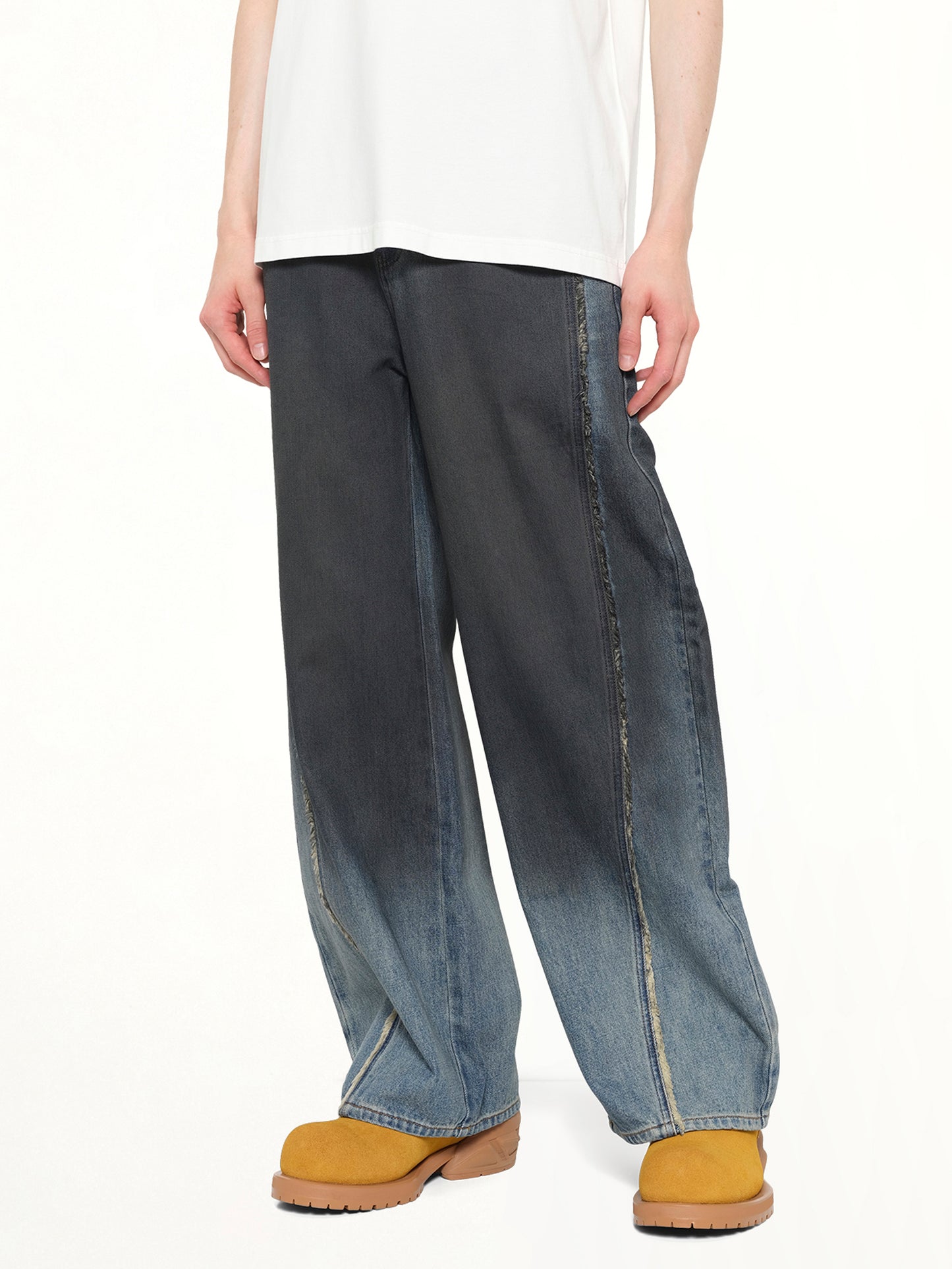 Double Waist Gradient Denim Trousers in Blue/Black