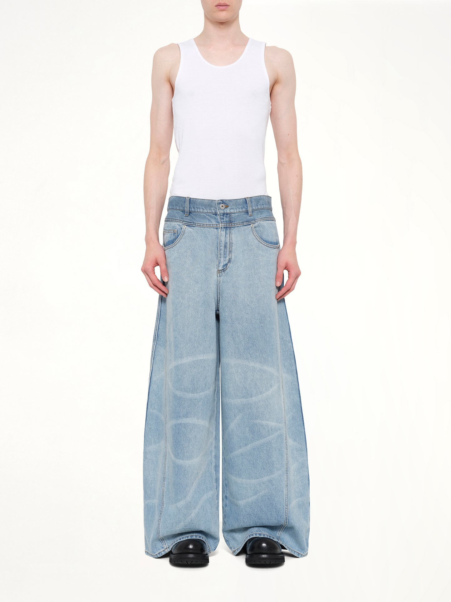 Wide Leg Denim Trousers in Blue