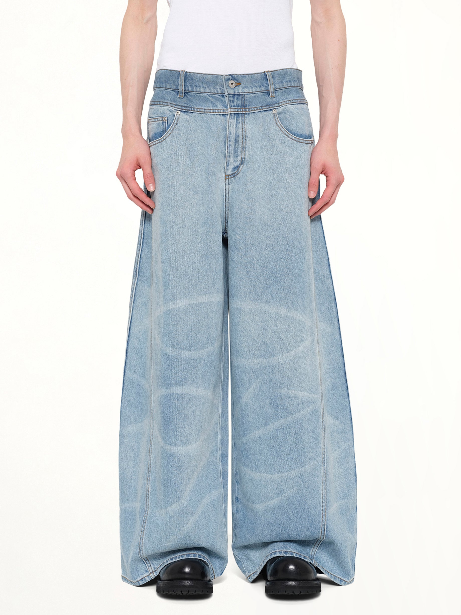 Wide Leg Denim Trousers in Blue