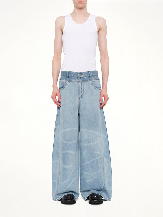 Wide Leg Denim Trousers in Blue