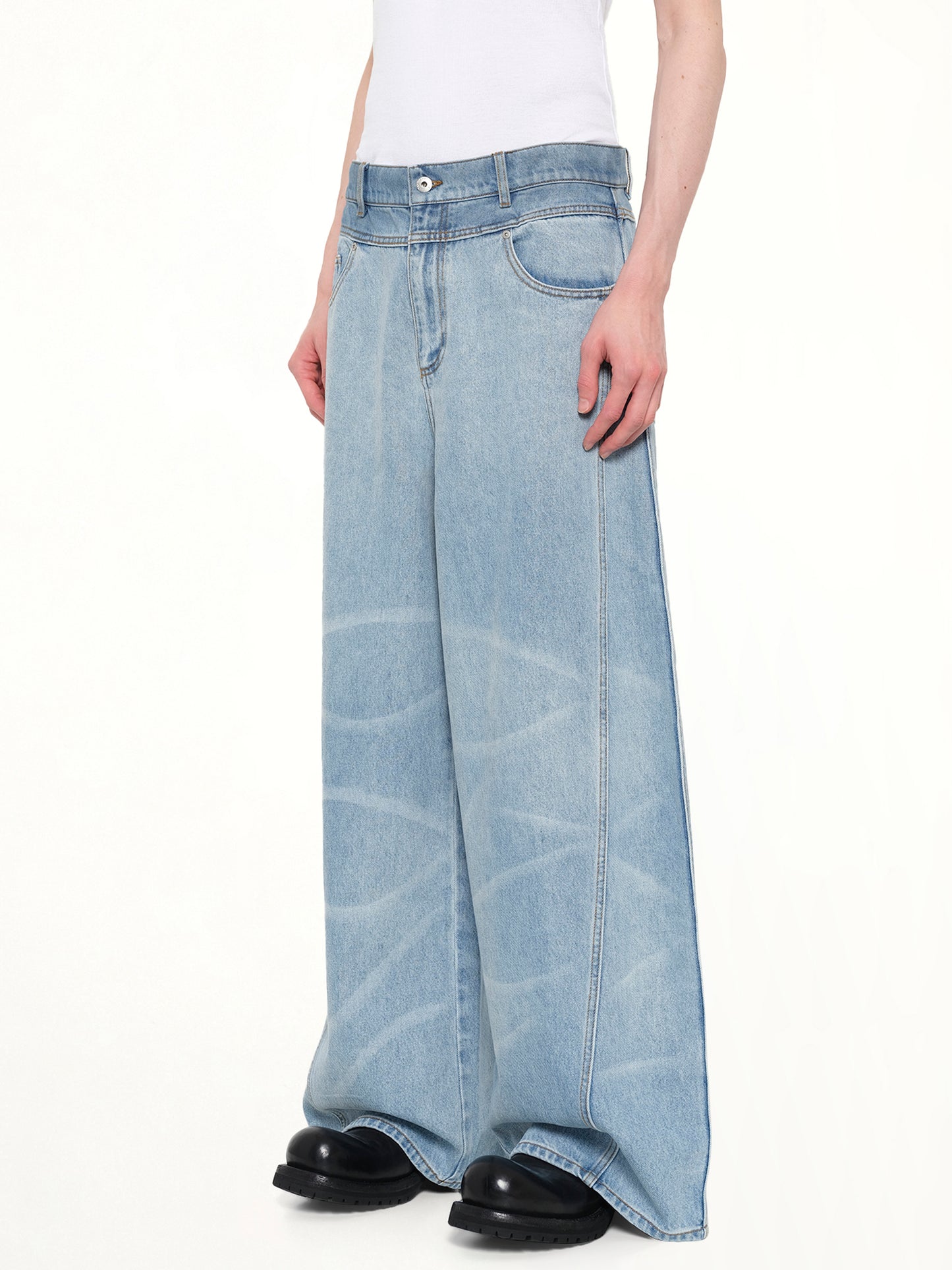 Wide Leg Denim Trousers in Blue