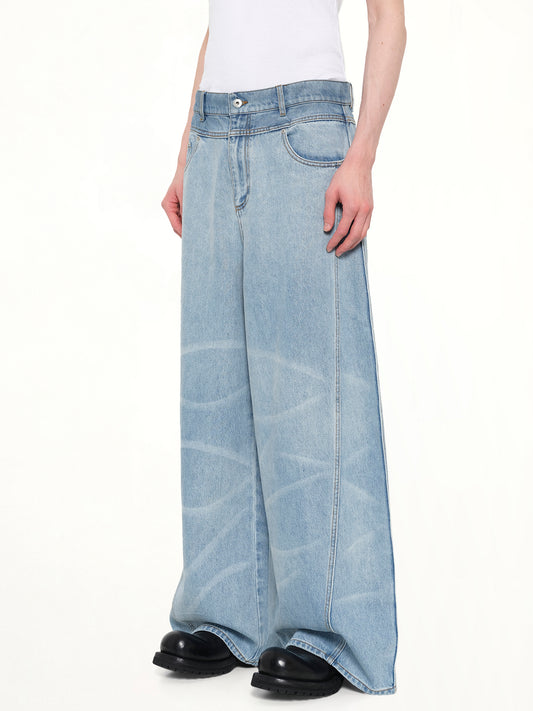 Wide Leg Denim Trousers in Blue