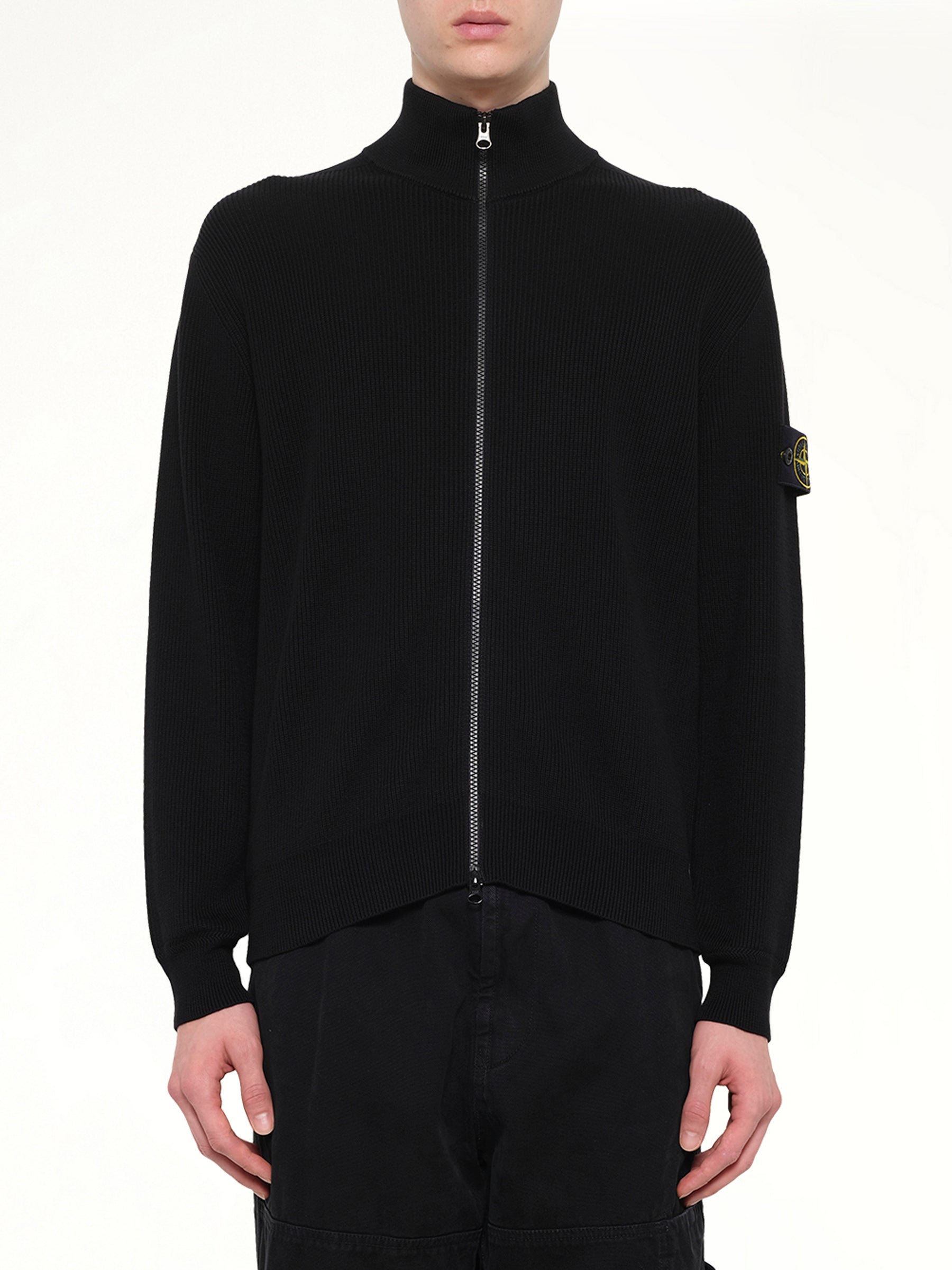 5100126 Ribbed Cotton Zip-Up Jumper in Black